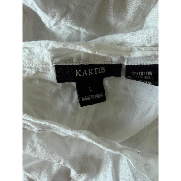 Kaktus Womens White 100% Cotton Wide Leg Smocked Waist Beach Pants Large - Picture 3 of 3